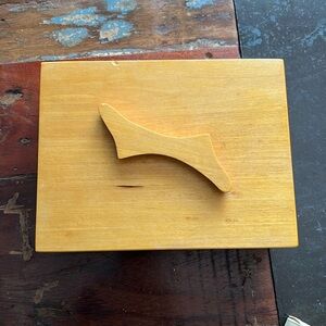 Beautiful hand carved wooden jewelry box. Vintage MCM style